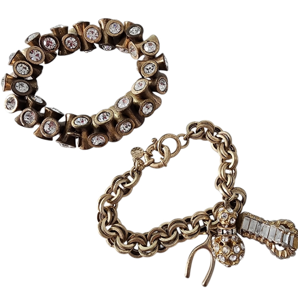 2 J. Crew bracelets - brilliant rhinestones antique gold tone